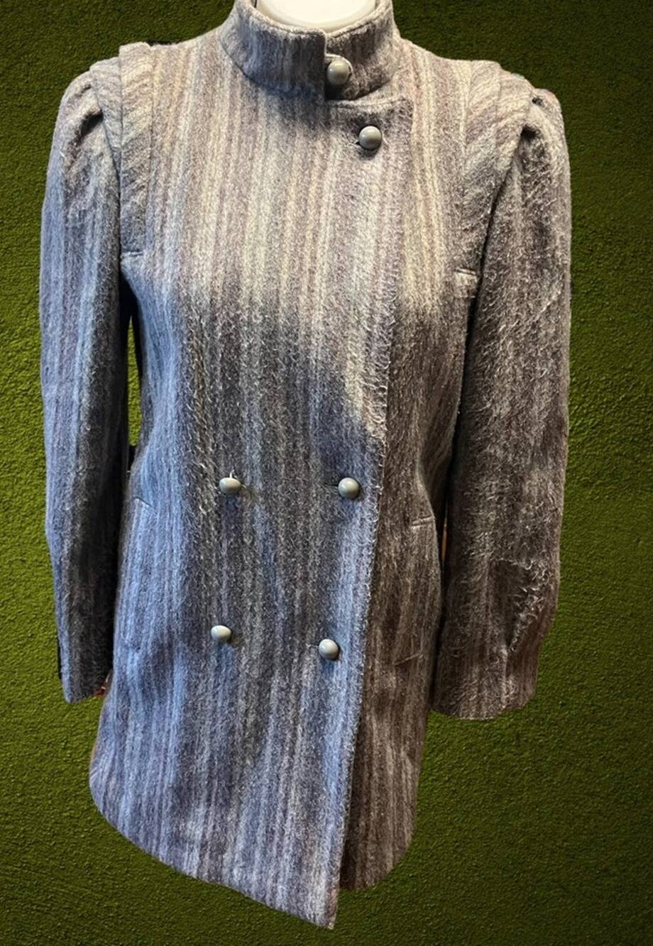 Pinstripe New York Girl Vintage Wool Pea Coat Mock Neck Blazer USA Made Academia